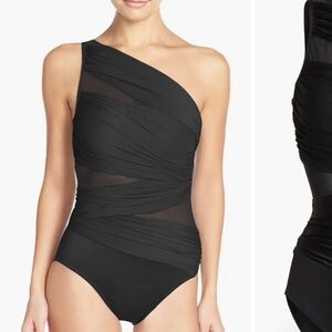 Miraclesuit black one shoulder swimsuit